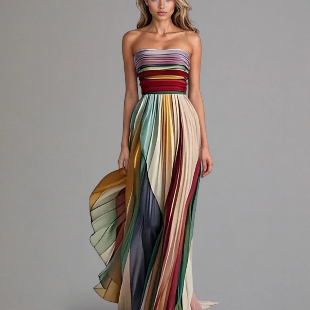 Colorful Strapless Maxi Dress